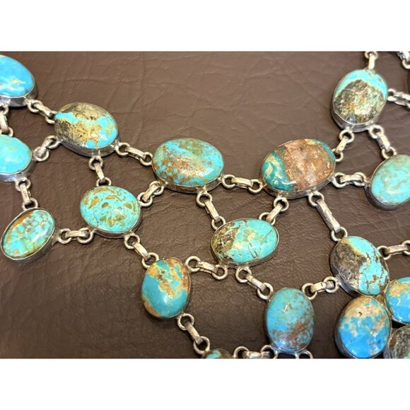 Vintage Sterling Silver Southwest Kingman? Turquoise Bib Statement Necklace 118g - Picture 9 of 14